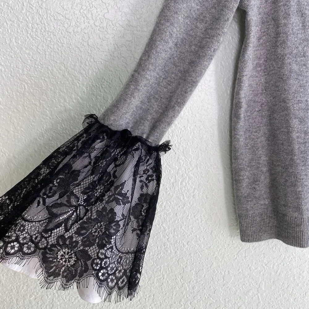 Marled Cashmere Sweater Womens Extra Small Lace Flare Cuff Gray Pullover Cozy - Picture 6 of 12